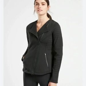 Athleta Black Moto Jacket Full Zip Ribbing Size 3X Zipper Pockets